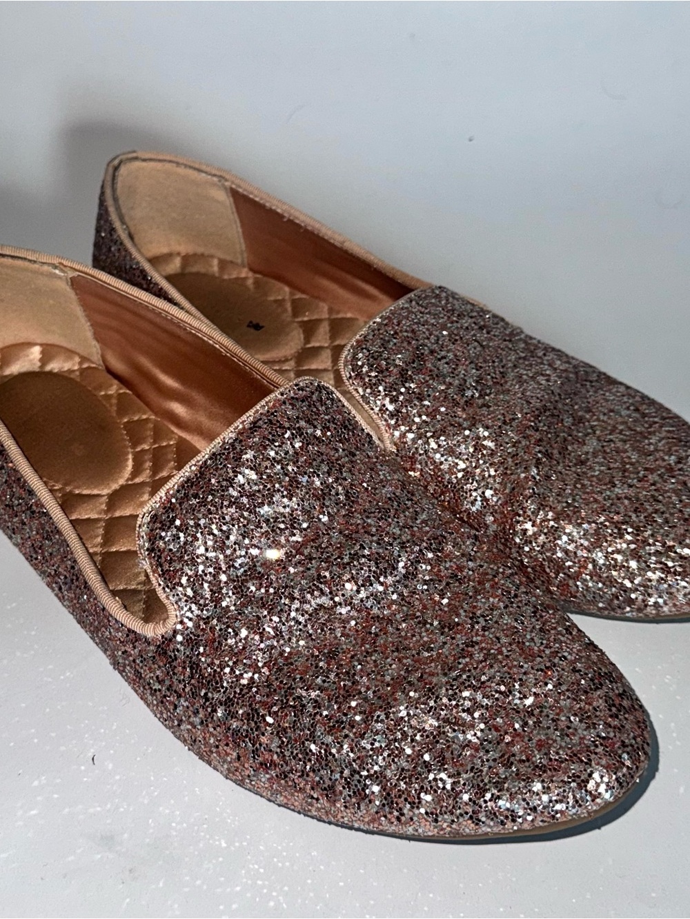 Glitter Slip-On Loafers for Women in Rose Gold Birdies Brand